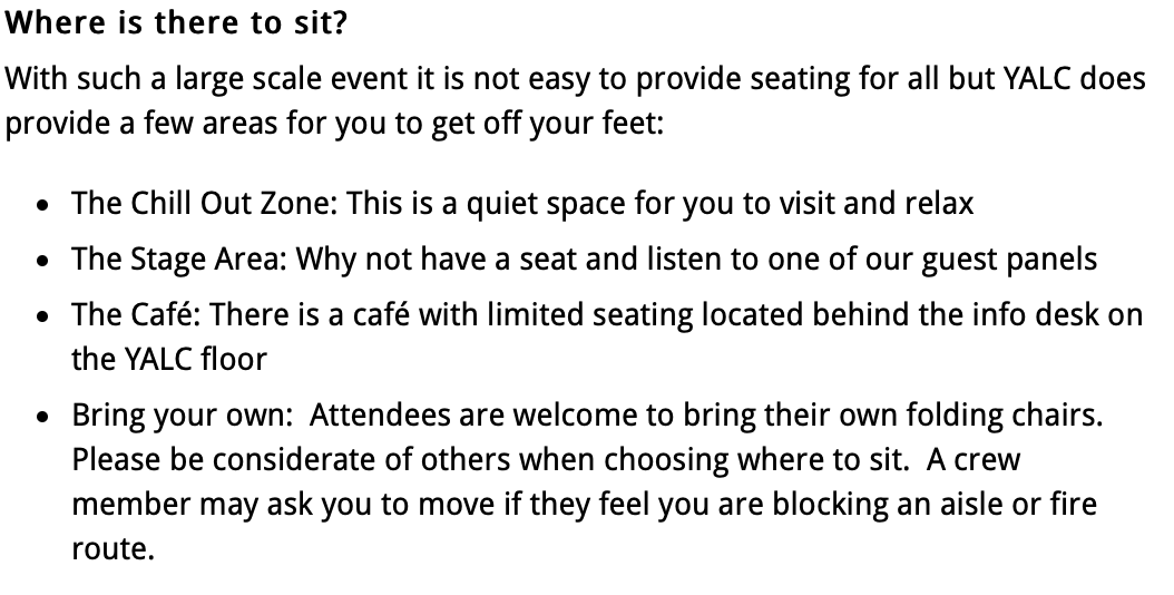 Seating at YALC